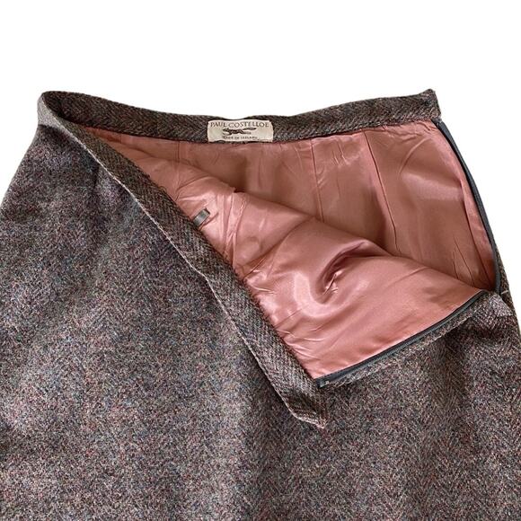 Vintage Ireland Wool Herringbone Pencil Skirt Paul Costelloe Double Back Pleat - Picture 6 of 12